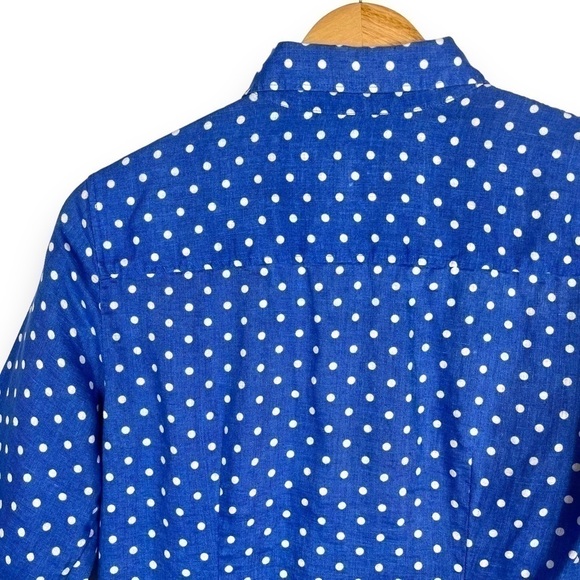 4 for $40 SALE!J Crew Perfect 100% Linen Button Up Shirt, Blue Polka Dot, Size 2 - Picture 8 of 11